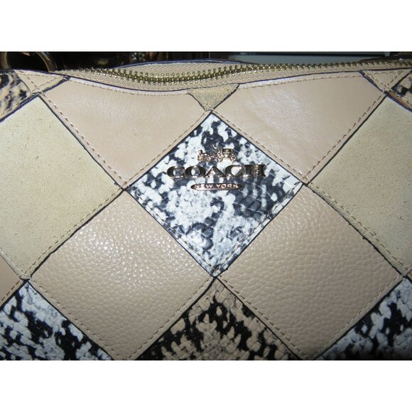 Coach 2016 Ava Mixed Suede & Python Embossed Leather Tote 57510 Beechwood Beige - Picture 15 of 16